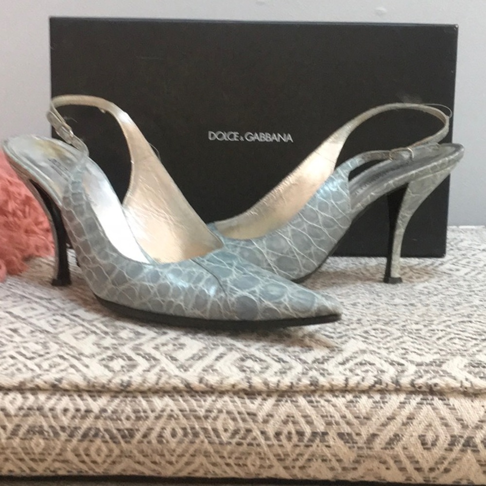 Dolce & Gabbana light blue alligator sling back